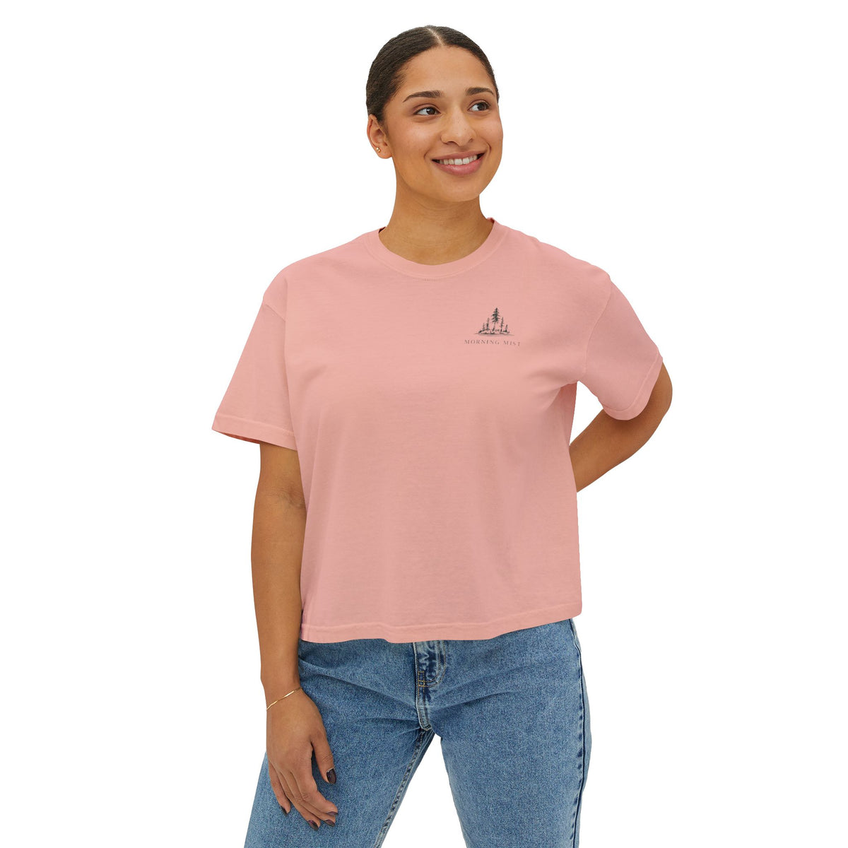 Fresh Starts Morning Mist Women's Boxy Tee — Sunrise Lake Graphic Tee